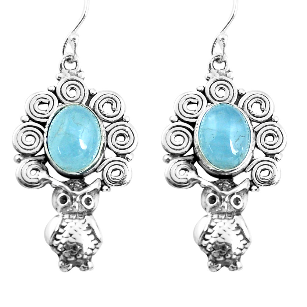 6.76cts natural blue aquamarine 925 sterling silver owl earrings jewelry p52001