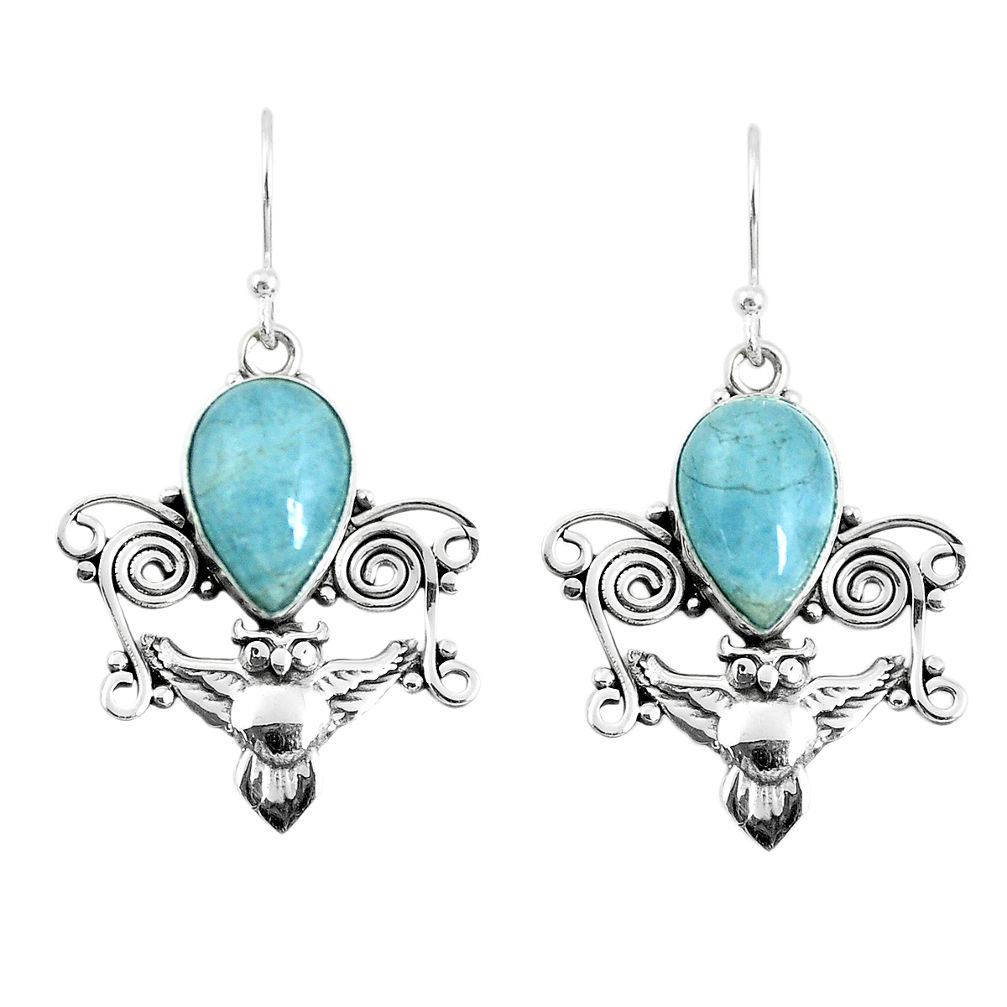 7.40cts natural blue aquamarine 925 sterling silver owl earrings jewelry p52062