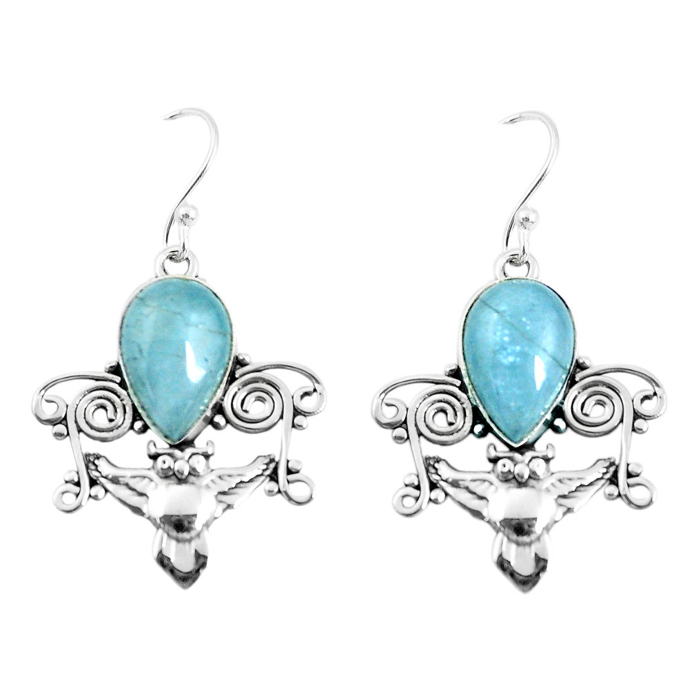 7.66cts natural blue aquamarine 925 sterling silver owl earrings jewelry p52063