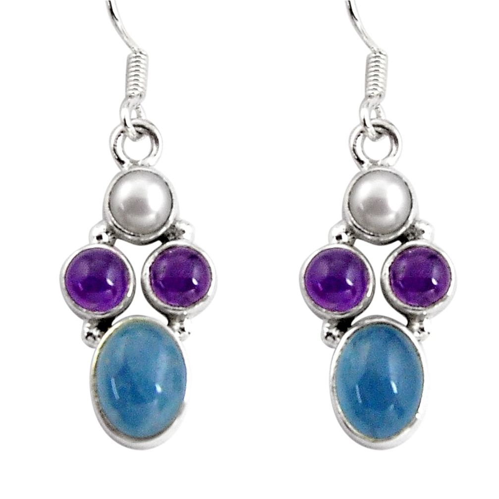 12.83cts natural blue aquamarine amethyst 925 silver dangle earrings d32346