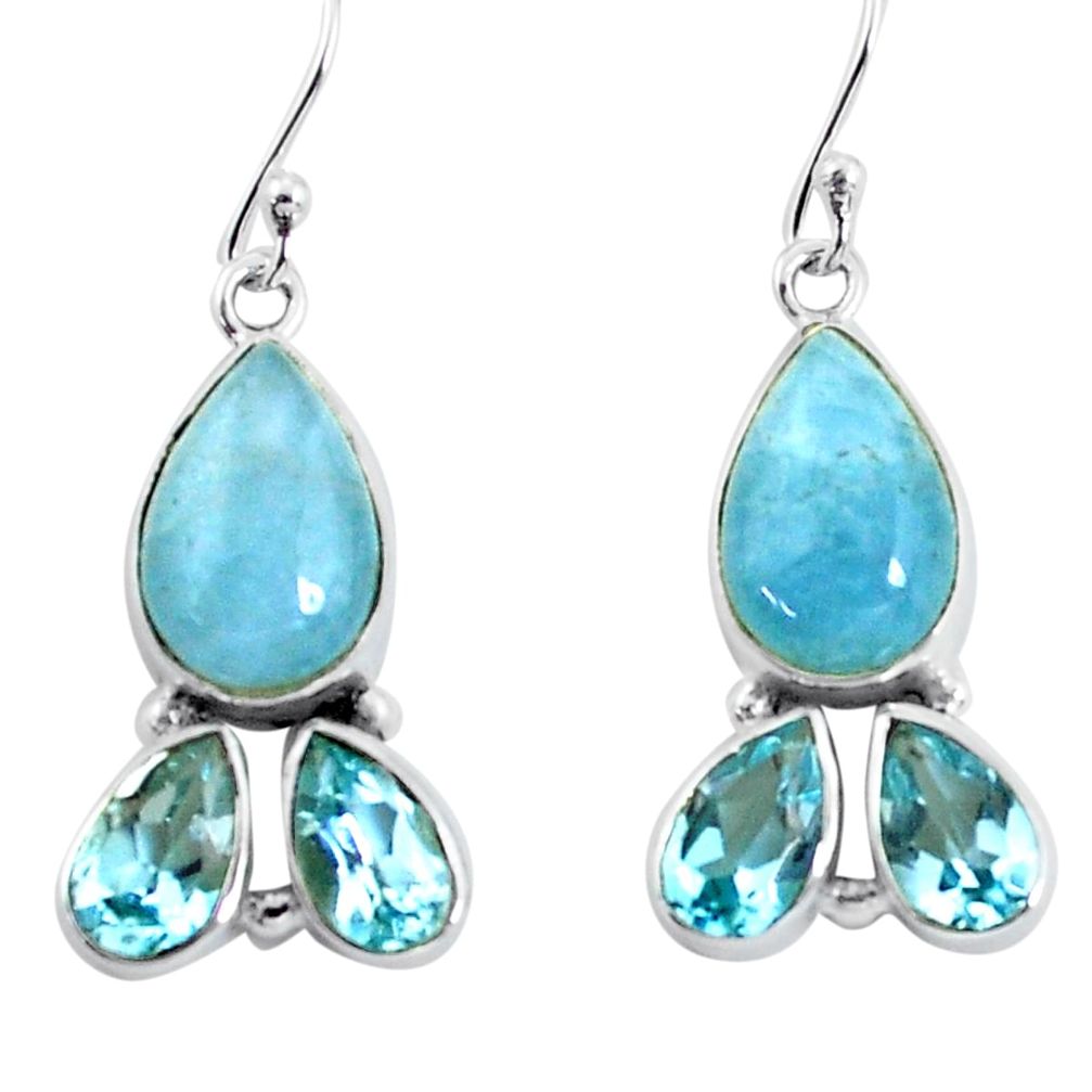 12.83cts natural blue aquamarine topaz 925 silver dangle earrings jewelry p57360