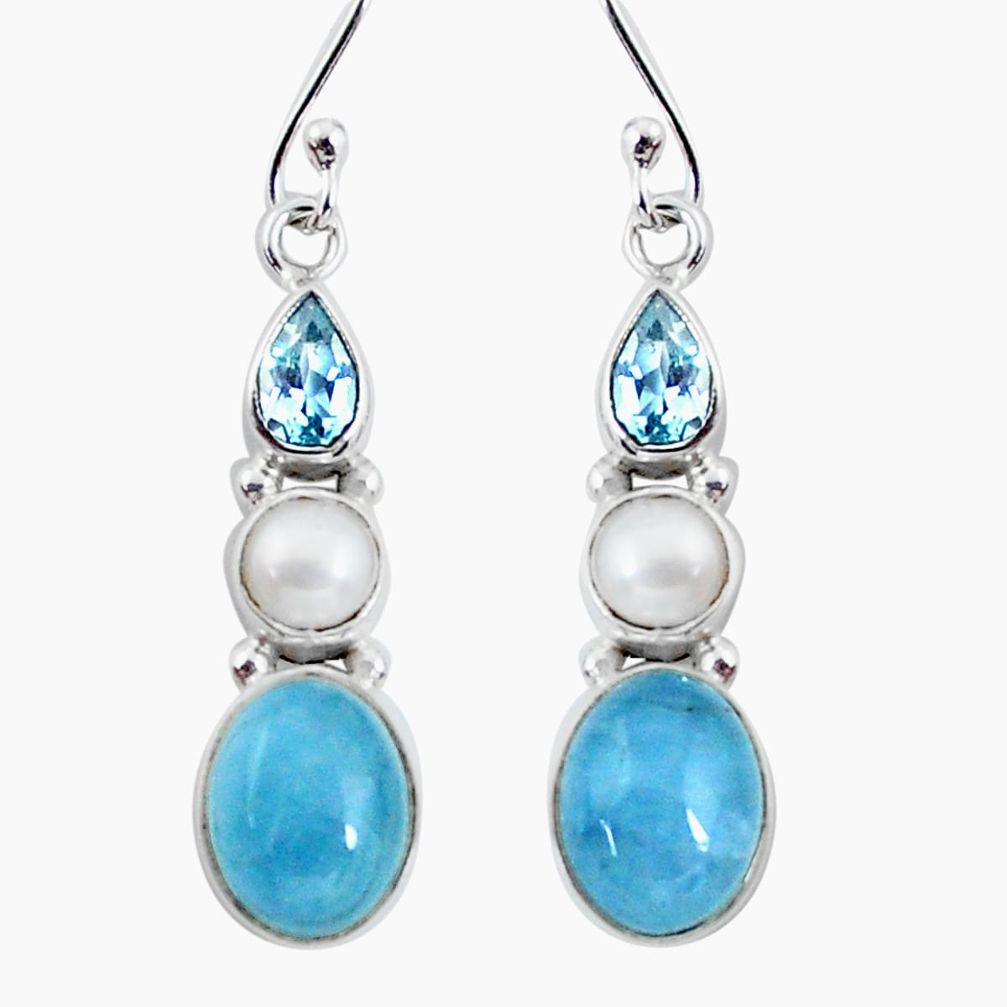 8.73cts natural blue aquamarine topaz 925 sterling silver dangle earrings p57460