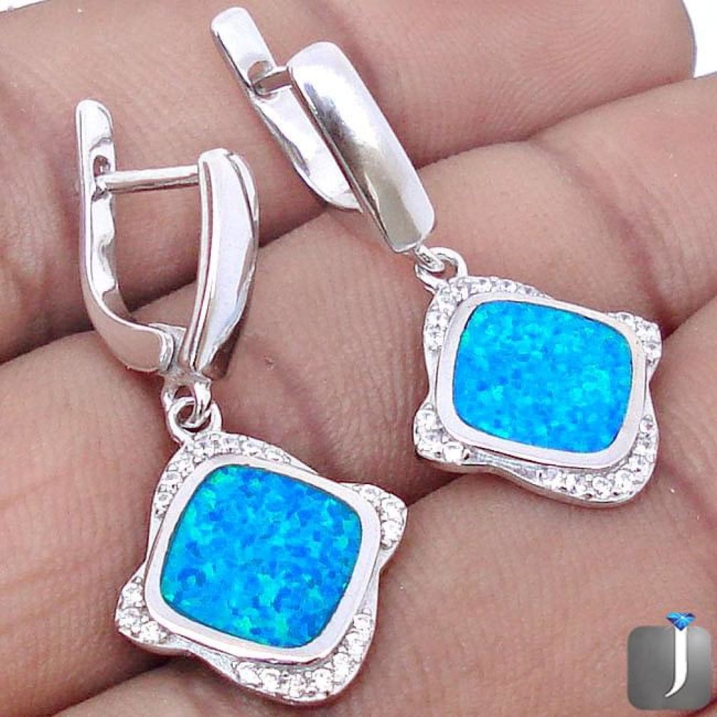 NATURAL BLUE AUSTRALIAN OPAL TOPAZ 925 STERLING SILVER DANGLE EARRINGS G77364