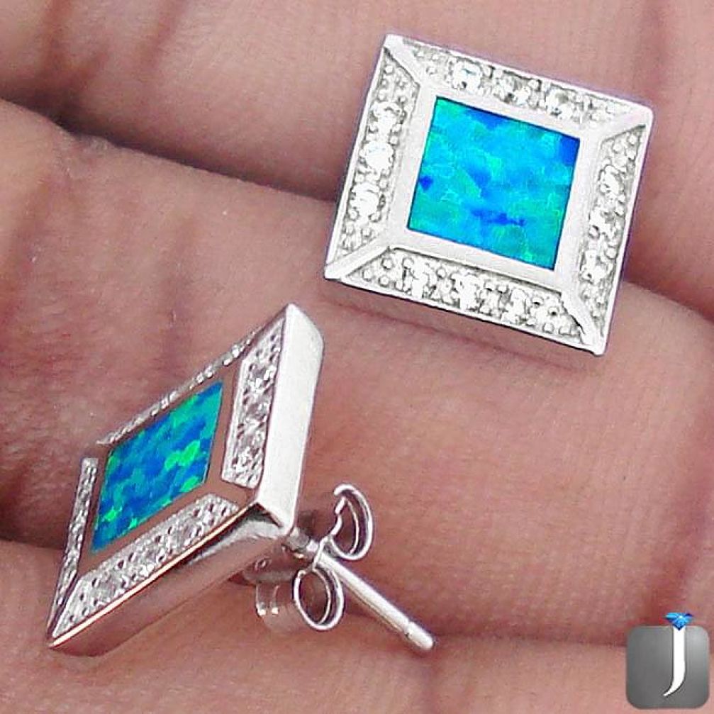 NATURAL BLUE AUSTRALIAN OPAL TOPAZ 925 STERLING SILVER STUD EARRINGS F94507