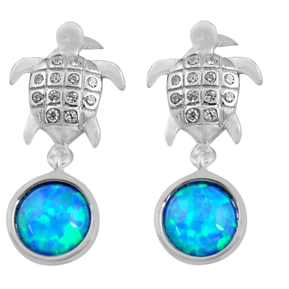 3.03cts natural blue australian opal triplet 925 silver tortoise earrings c4552