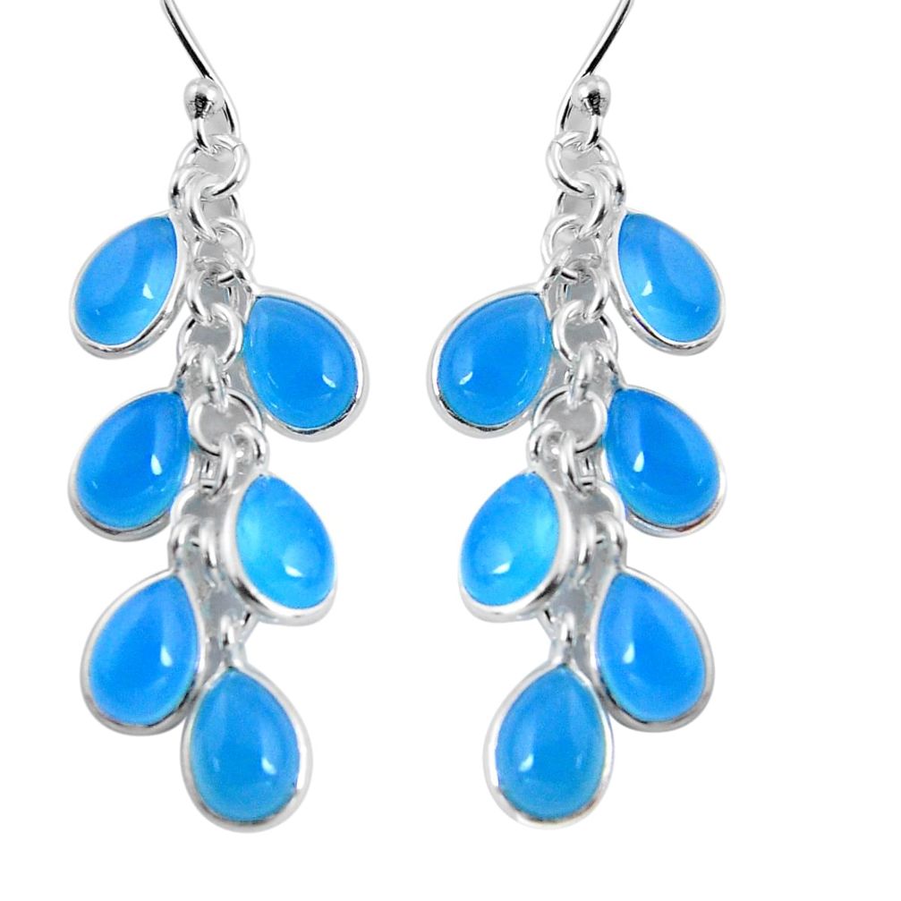 15.89cts natural blue chalcedony 925 sterling silver chandelier earrings p90022