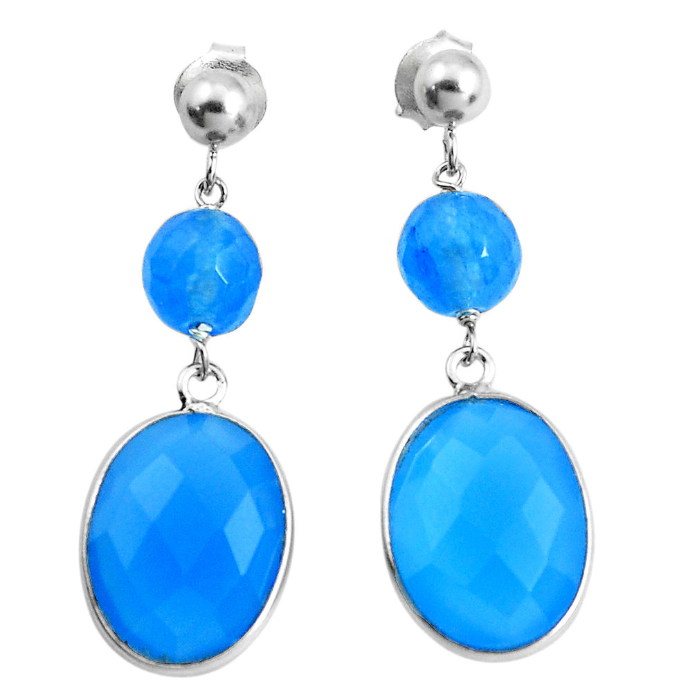 18.57cts natural blue chalcedony 925 sterling silver dangle earrings p43669