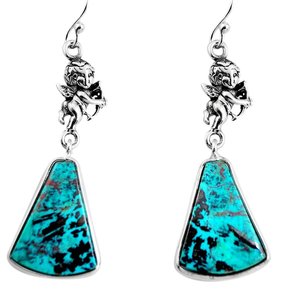 16.20cts natural blue chrysocolla 925 silver cupid angel wings earrings p91899