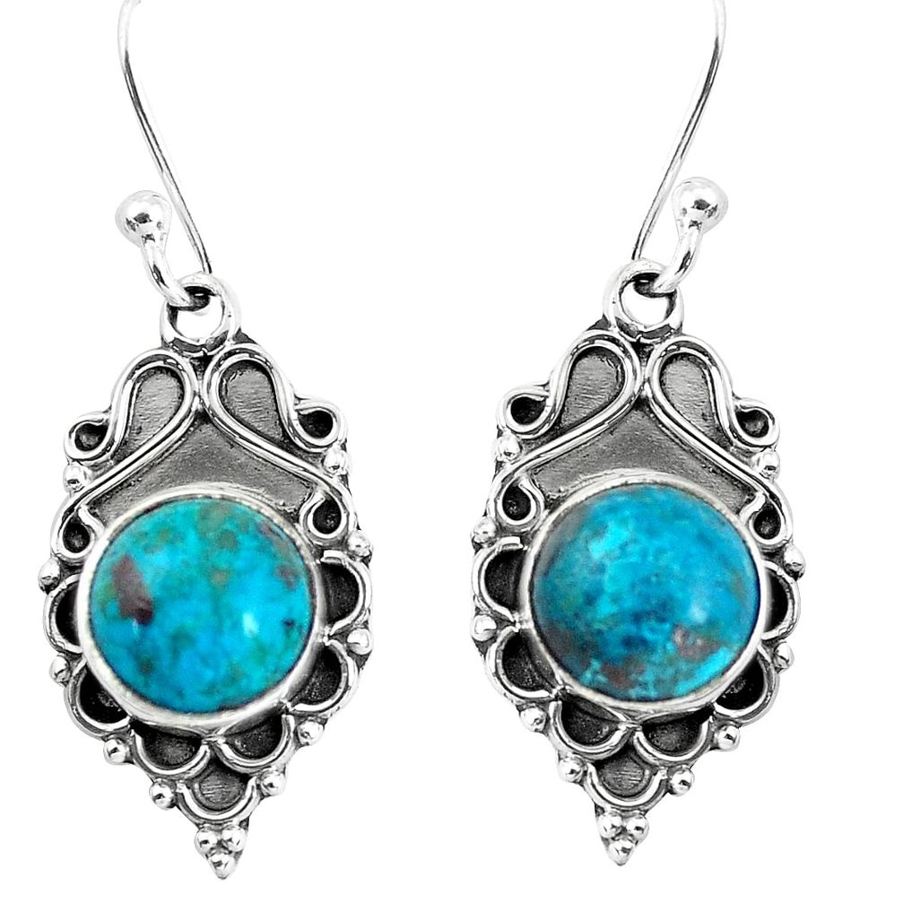 7.13cts natural blue chrysocolla 925 sterling silver dangle earrings p58292