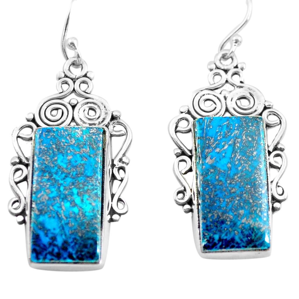 22.73cts natural blue chrysocolla 925 sterling silver dangle earrings p72709