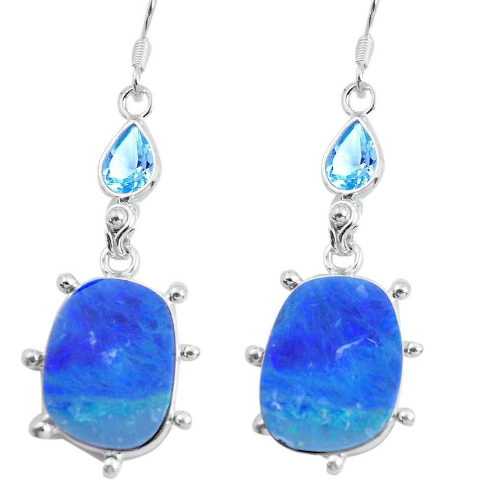 15.32cts natural blue doublet opal australian 925 silver dangle earrings d31537