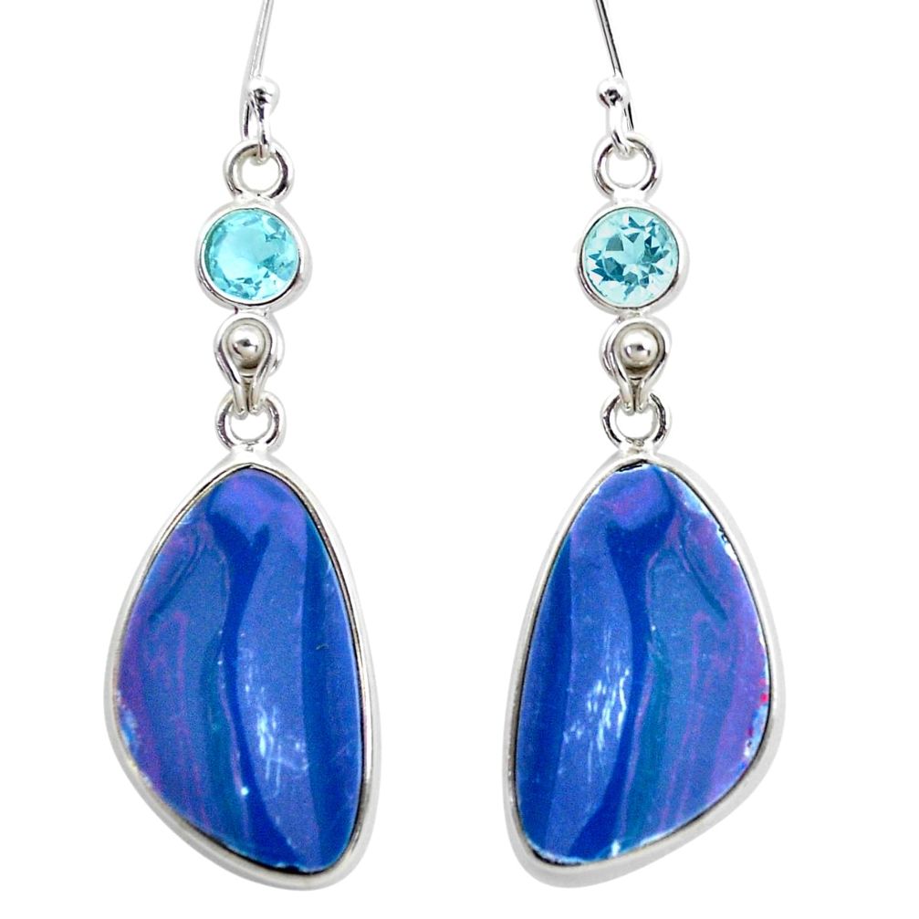 13.13cts natural blue doublet opal australian 925 silver dangle earrings p53926