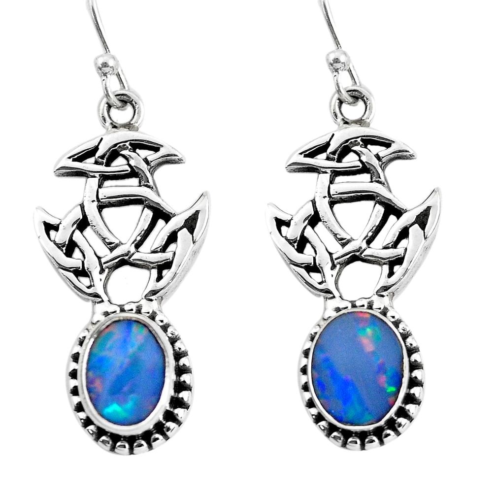 5.62cts natural blue doublet opal australian 925 silver dangle earrings p54876