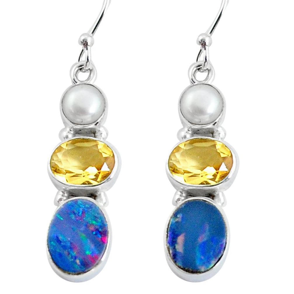 8.94cts natural blue doublet opal australian 925 silver dangle earrings p57470