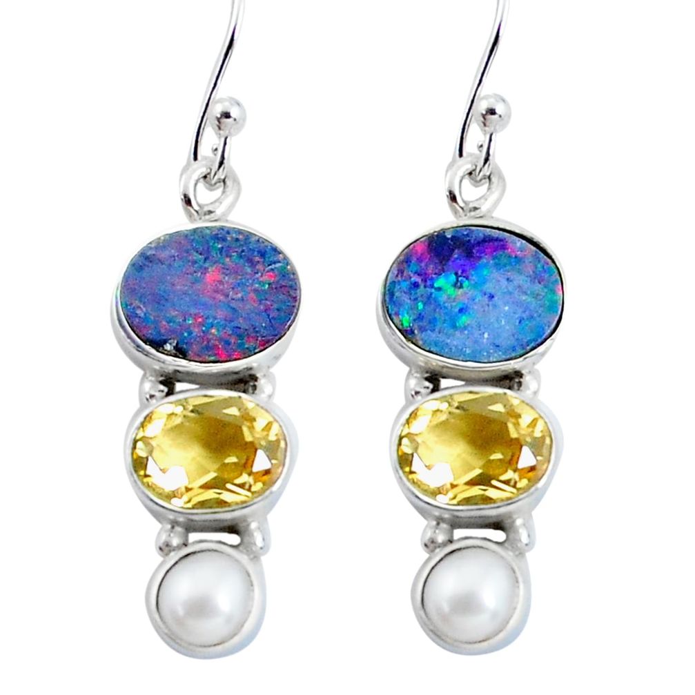 8.60cts natural blue doublet opal australian 925 silver dangle earrings p57473
