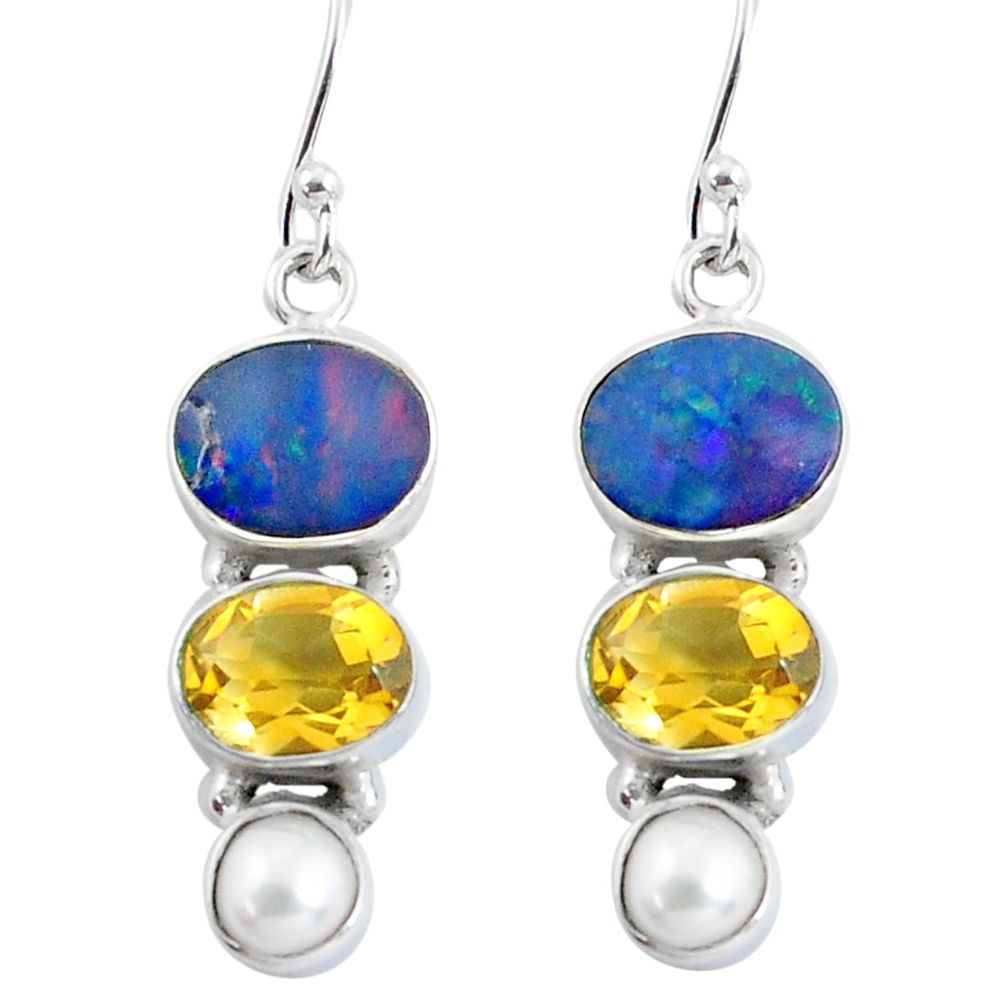 8.31cts natural blue doublet opal australian 925 silver dangle earrings p57477