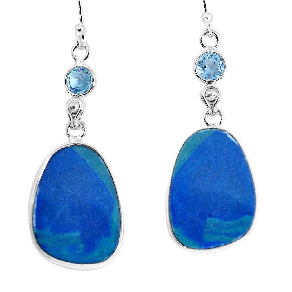 16.49cts natural blue doublet opal australian 925 silver dangle earrings p58084