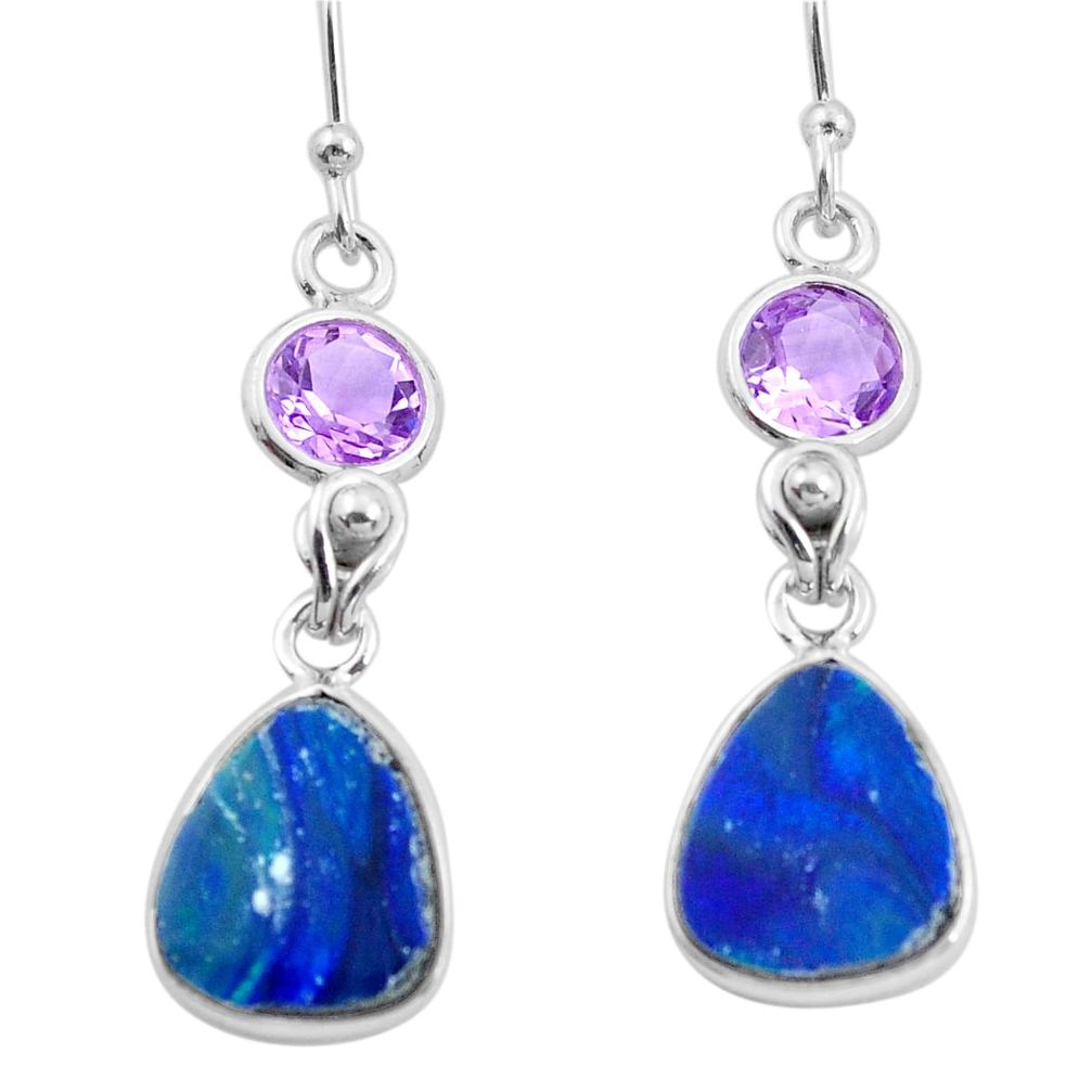 8.48cts natural blue doublet opal australian 925 silver dangle earrings p62965