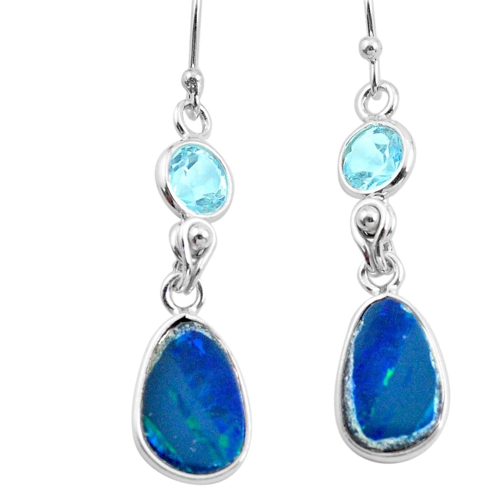 8.48cts natural blue doublet opal australian 925 silver dangle earrings p62969