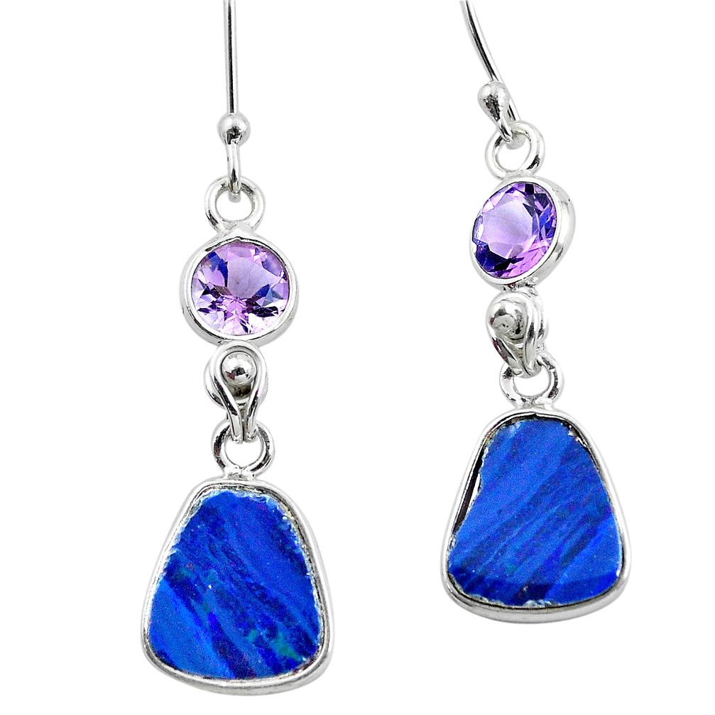 8.48cts natural blue doublet opal australian 925 silver dangle earrings p62977