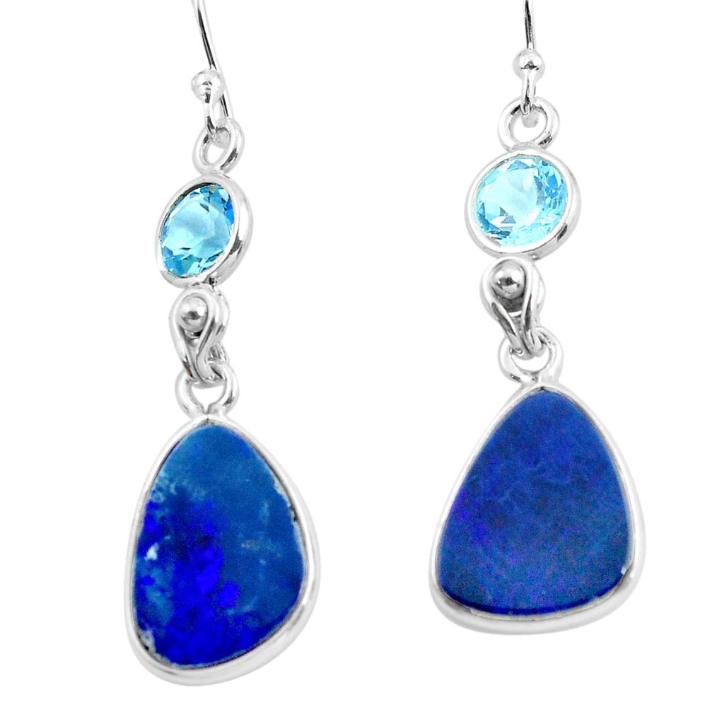 9.72cts natural blue doublet opal australian 925 silver dangle earrings p62986