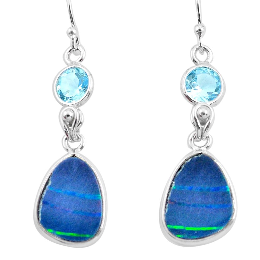 10.33cts natural blue doublet opal australian 925 silver dangle earrings p62997