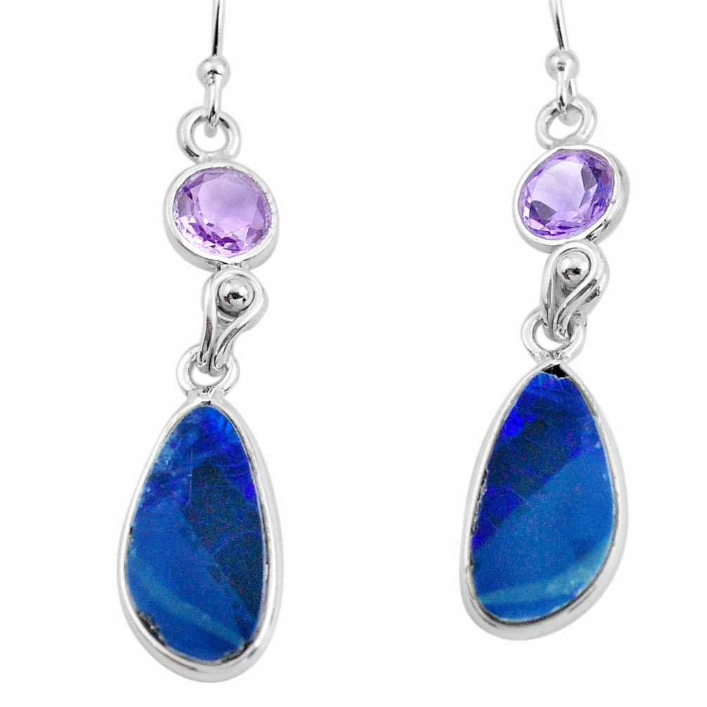 10.14cts natural blue doublet opal australian 925 silver dangle earrings p62998