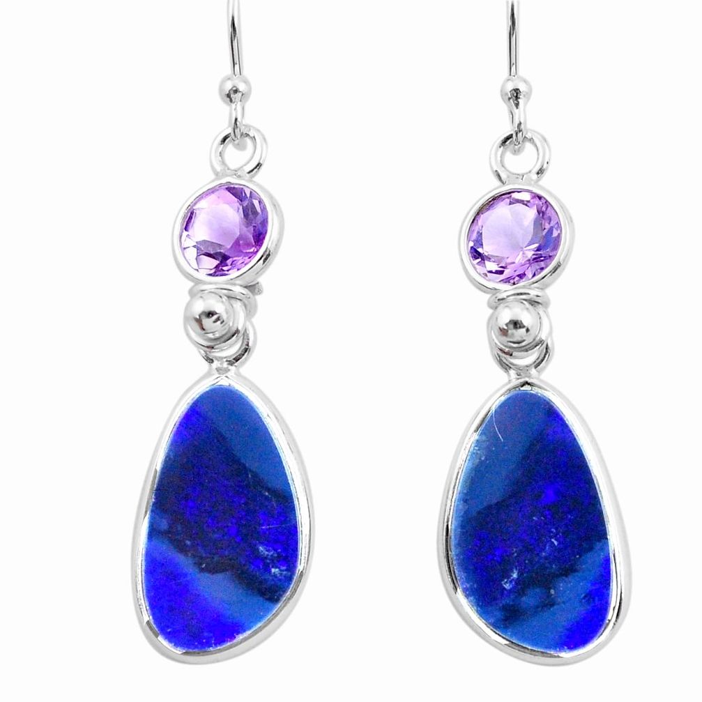 9.72cts natural blue doublet opal australian 925 silver dangle earrings p63007