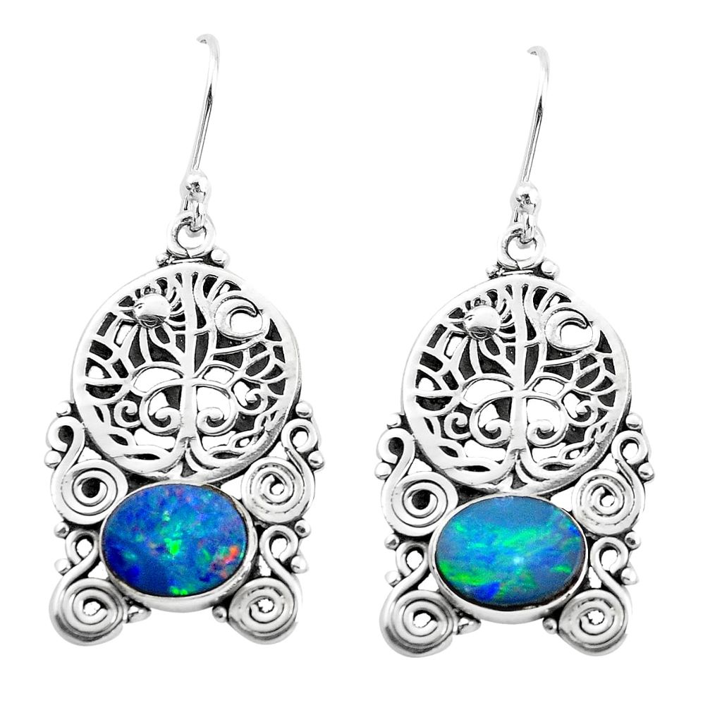 Natural blue doublet opal australian 925 silver tree of life earrings p52242