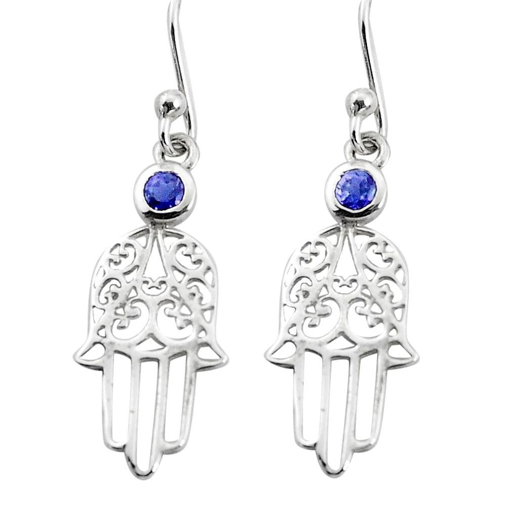 1.01cts natural blue iolite 925 silver hand of god hamsa earrings p36829