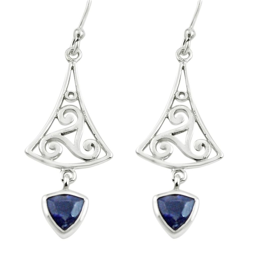 3.12cts natural blue iolite 925 sterling silver dangle earrings jewelry p62631