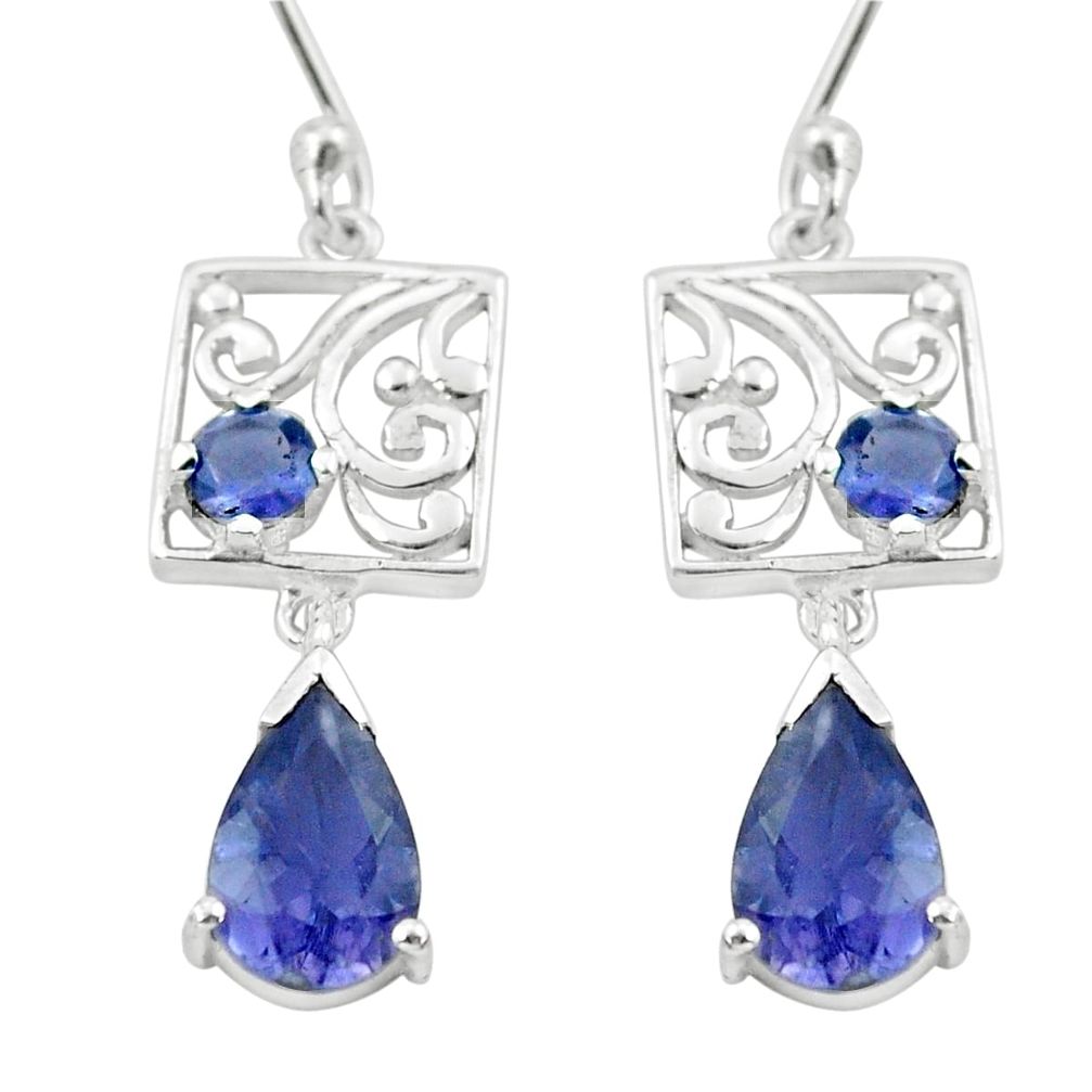 5.10cts natural blue iolite 925 sterling silver dangle earrings jewelry p62681