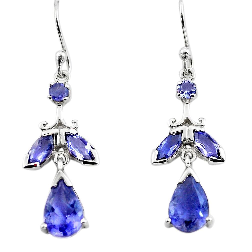 6.62cts natural blue iolite 925 sterling silver dangle earrings jewelry p73639