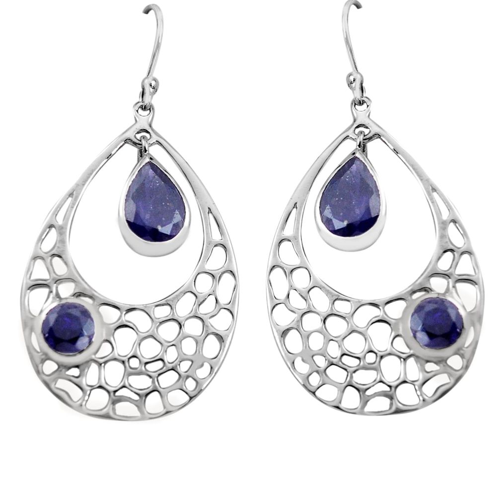 7.07cts natural blue iolite 925 sterling silver dangle earrings jewelry p82140