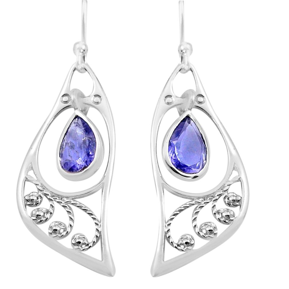 5.22cts natural blue iolite 925 sterling silver dangle earrings jewelry p82242