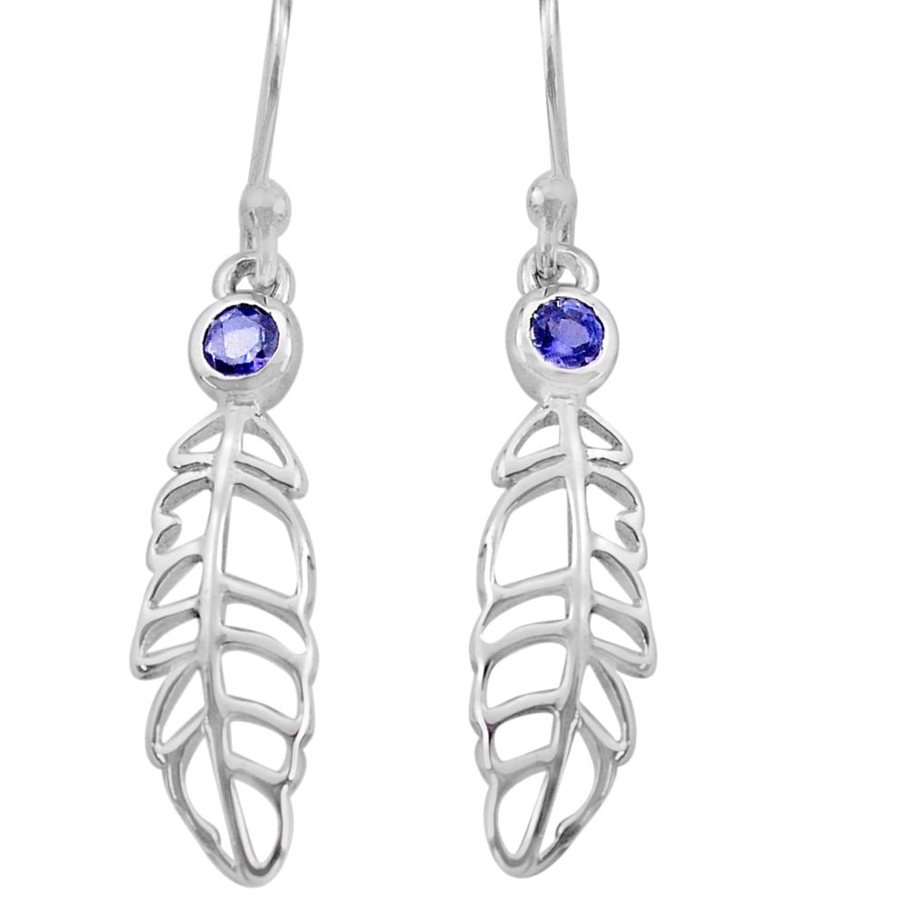 0.57cts natural blue iolite 925 sterling silver deltoid leaf earrings p82180
