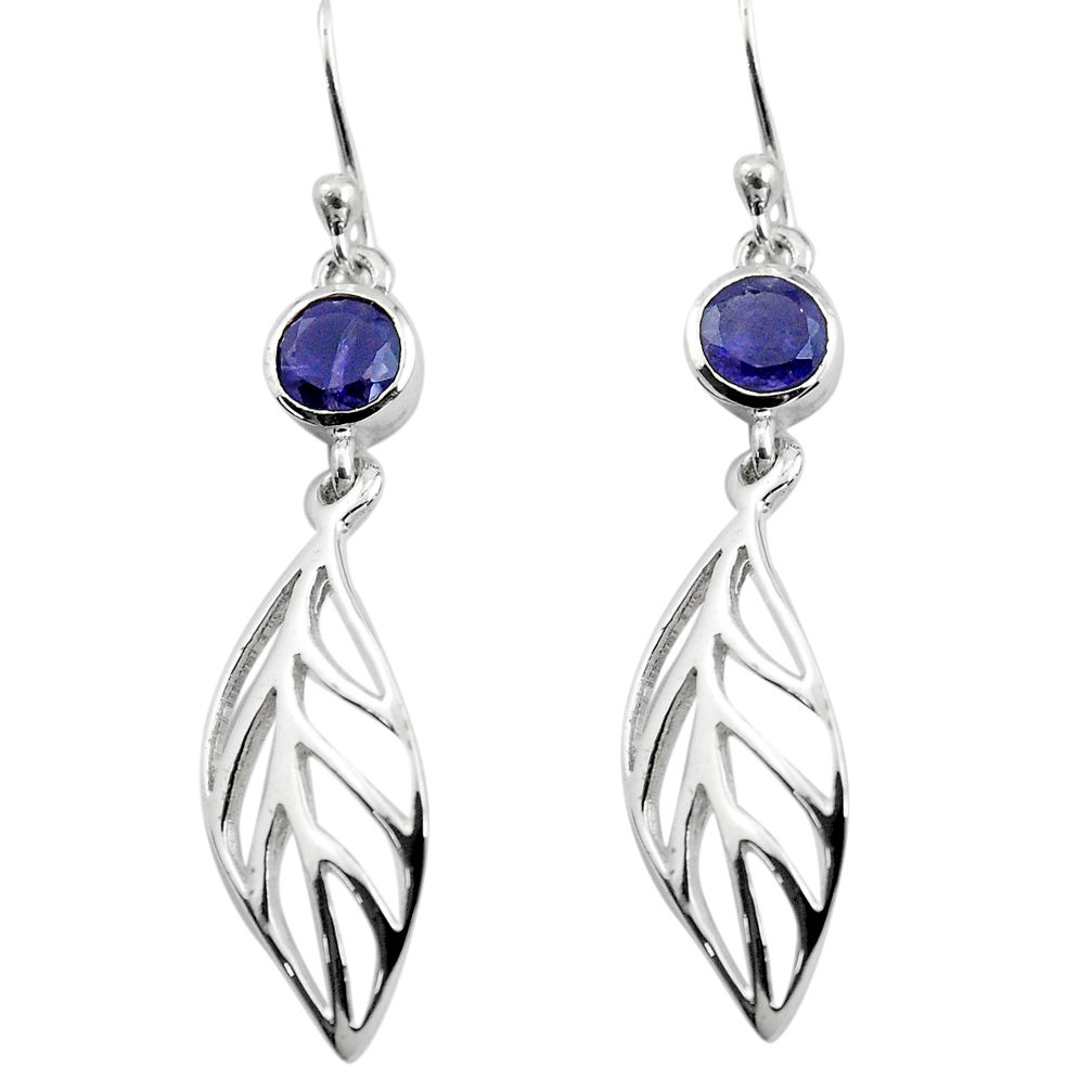 1.83cts natural blue iolite 925 sterling silver deltoid leaf earrings p84154