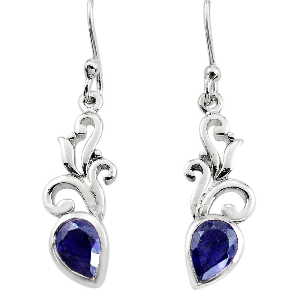 3.01cts natural blue iolite 925 sterling silver heart love earrings p82375