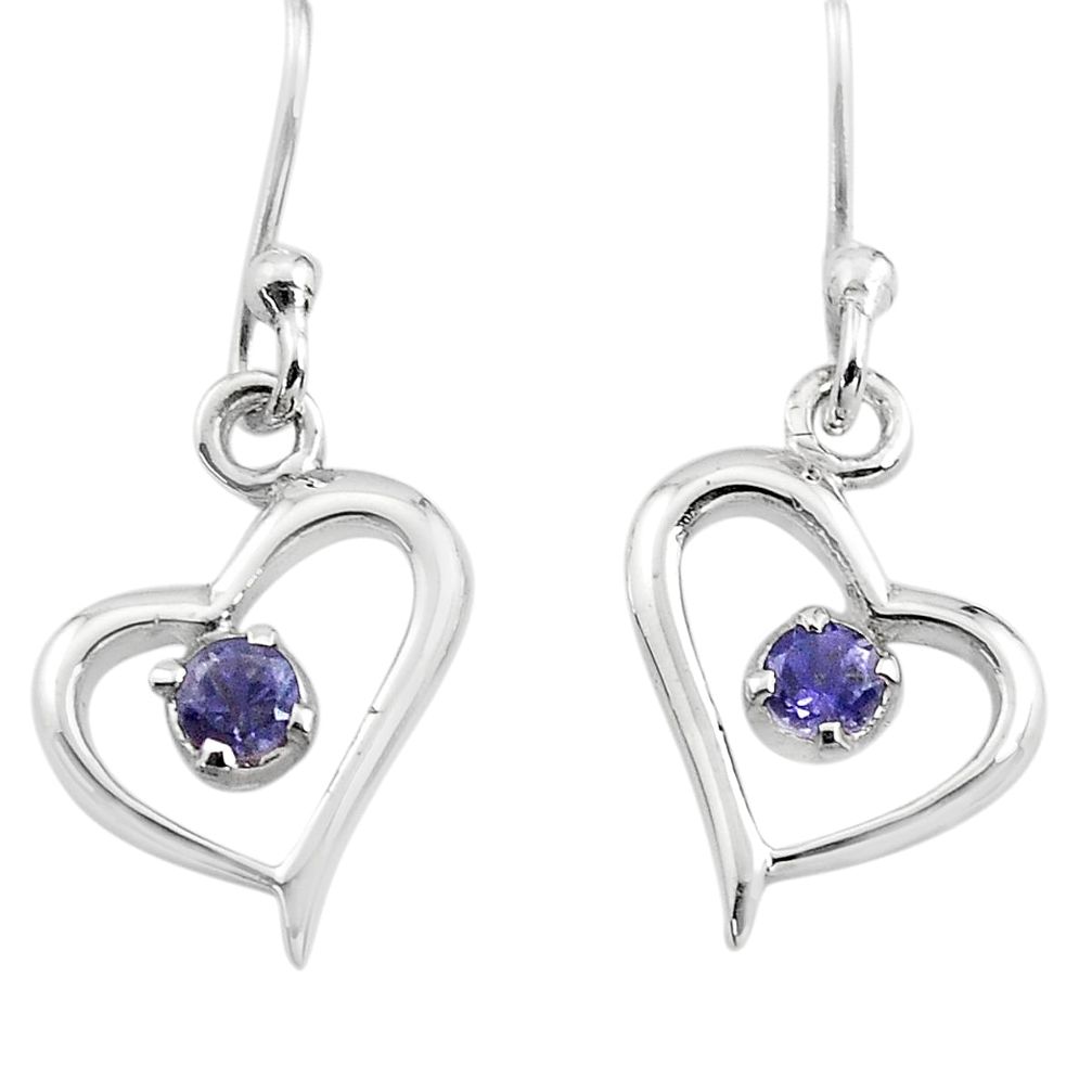 0.71cts natural blue iolite 925 sterling silver heart love earrings p84276