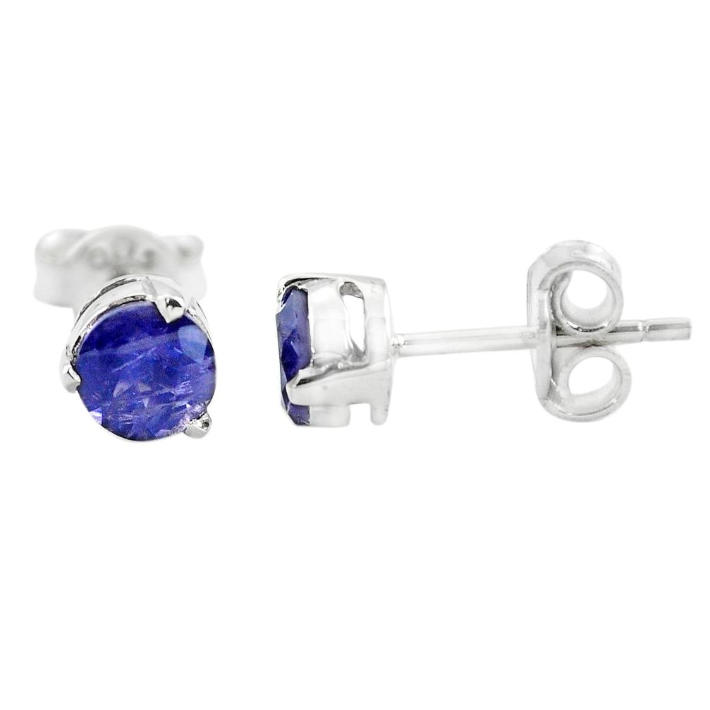 1.54cts natural blue iolite 925 sterling silver stud earrings jewelry p73497