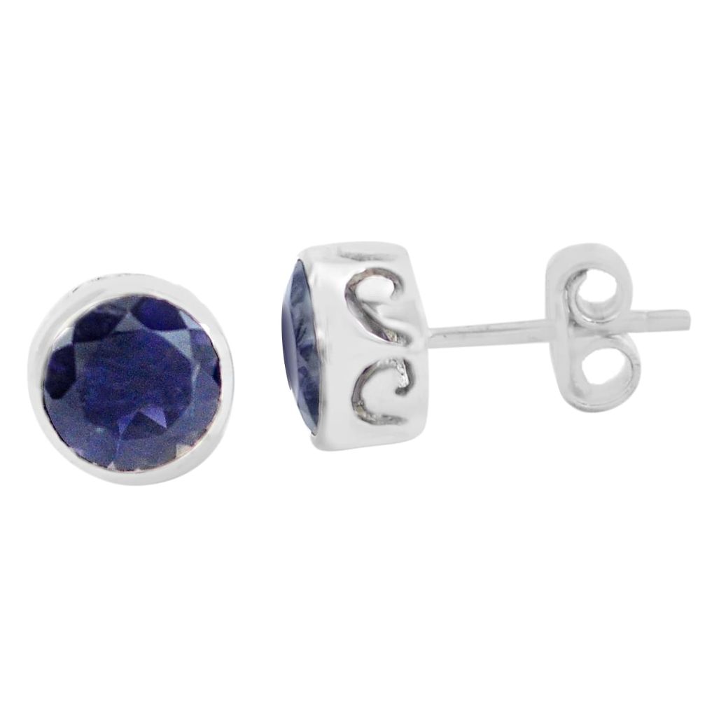 4.72cts natural blue iolite 925 sterling silver stud earrings jewelry p82281