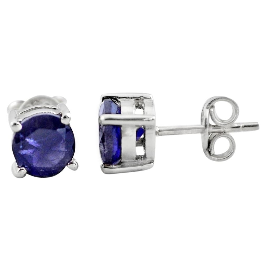 5.46cts natural blue iolite 925 sterling silver stud earrings jewelry p84088