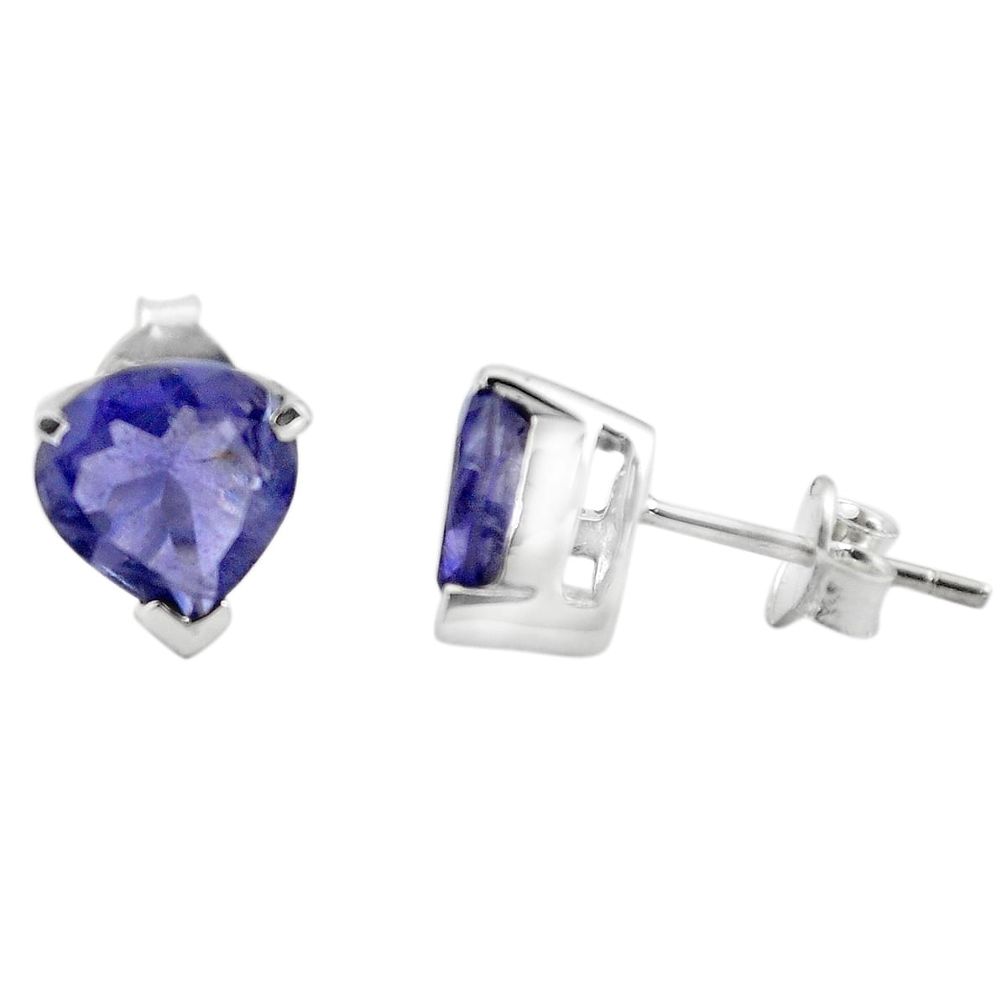 5.68cts natural blue iolite 925 sterling silver stud earrings jewelry p84218