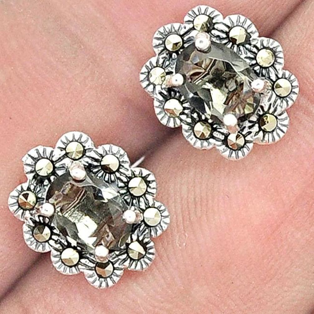 NATURAL BLUE IOLITE MARCASITE 925 STERLING SILVER STUD EARRINGS JEWELRY H26182