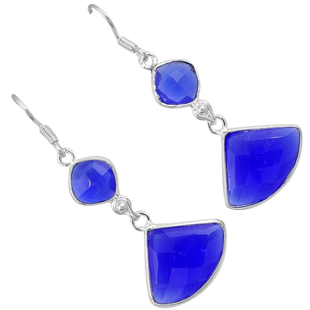 Natural blue jade fancy 925 sterling silver dangle earrings jewelry h93456