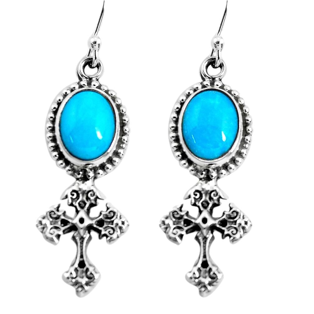 8.43cts natural blue kingman turquoise 925 silver holy cross earrings p54998