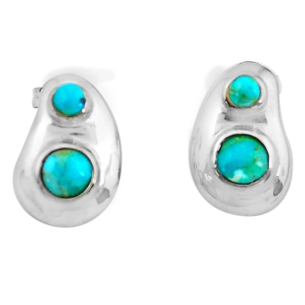 1.21cts natural blue kingman turquoise 925 sterling silver stud earrings c2846