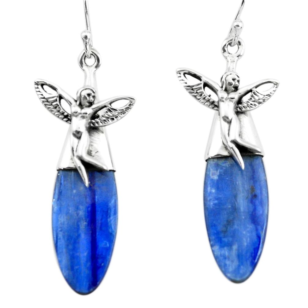 17.57cts natural blue kyanite 925 silver angel wings fairy earrings p66408