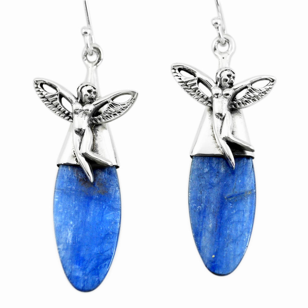 17.22cts natural blue kyanite 925 silver angel wings fairy earrings p66412