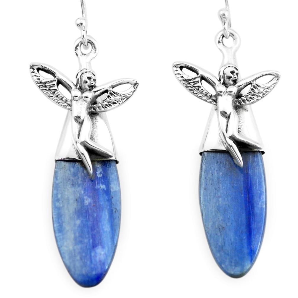 17.22cts natural blue kyanite 925 silver angel wings fairy earrings p66423